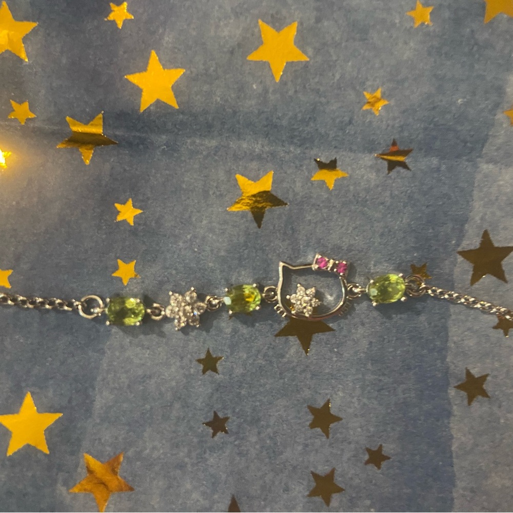 Silver Bracelet with Green and Pink Accents